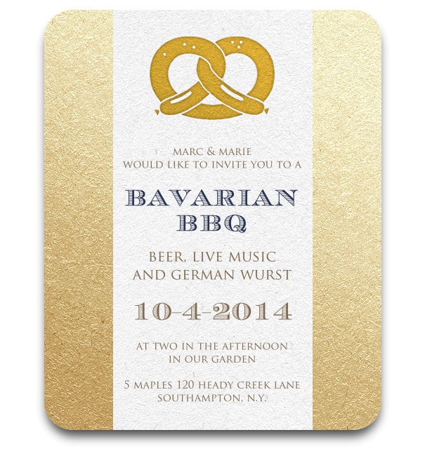 Golden pretzel Oktoberfest invitation card.