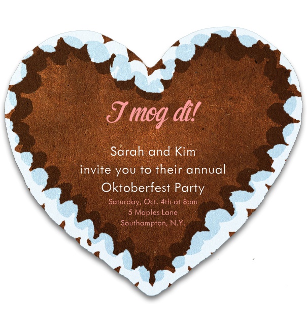 Classic invitation card design shaped as a Lebkuchen Heart.