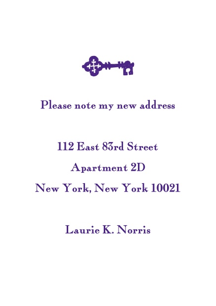 Online moving card with blue key and editable text field.
