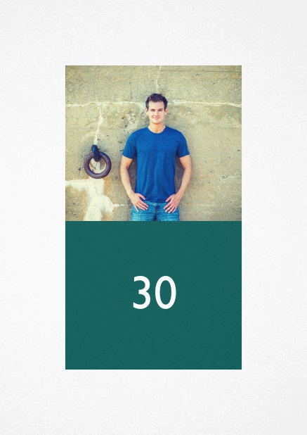Photo invitation for a 30th Birthday party with text field. Green.