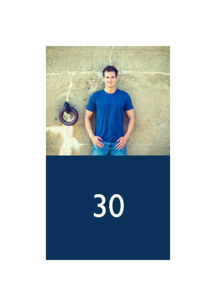 Online photo invitation for a 30th Birthday party with text field. Navy.