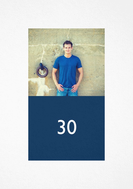 Photo invitation for a 30th Birthday party with text field. Navy.