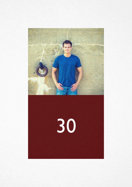 Photo invitation for a 30th Birthday party with text field. Red.