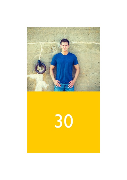 Online photo invitation for a 30th Birthday party with text field. Yellow.