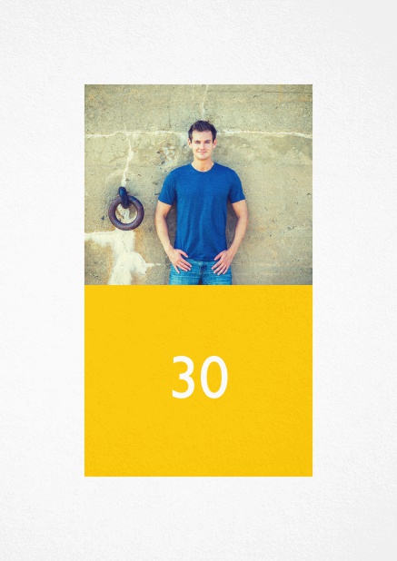 Photo invitation for a 30th Birthday party with text field. Yellow.