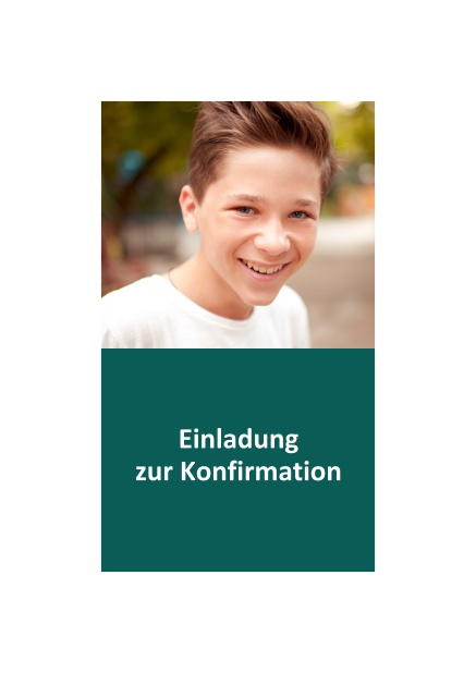 Online Einladungskarte zur Konfirmation mit Foto und Textfeld in verschiedene Farben. Grün.