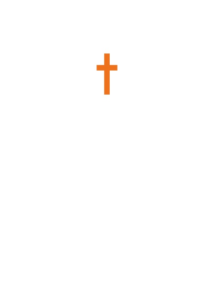 Online Confirmation invitation card with customizable color and Christian Cross on front. Orange.