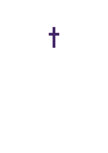 Online Confirmation invitation card with customizable color and Christian Cross on front. Purple.