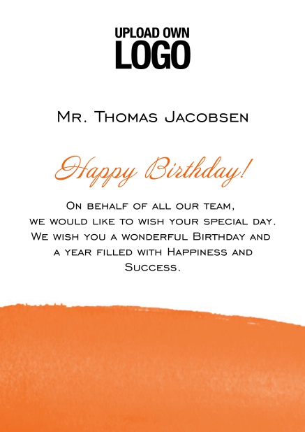 Online Corporate Birthday greeting card with artistic blue area at the bottom. Orange.
