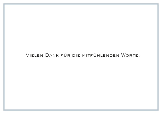 Online Trauerkarte mit Trauerspruch und schlichtem schwarzem Rand in Querformat. Blau.