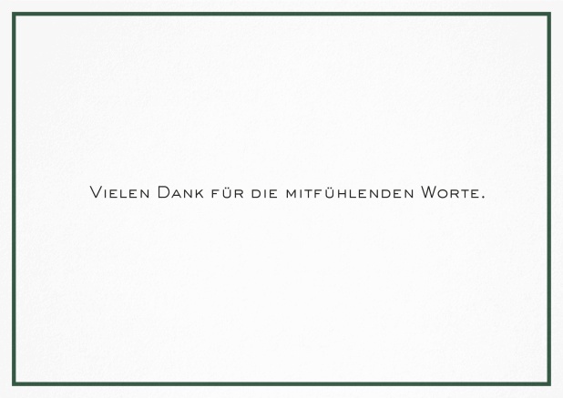 Trauerkarte mit Trauerspruch und schlichtem schwarzem Rand in Querformat. Grün.