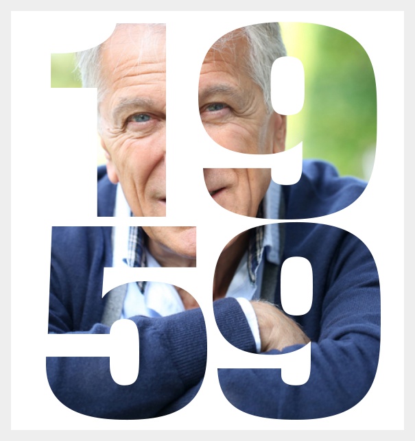 1959 geboren gross - Grau - 60. Geburtstag Große Online Einladungskarte zum 60. Geburtstag mit Rahmen und ausgeschnittenem Geburtsjahr 1959. Grau.