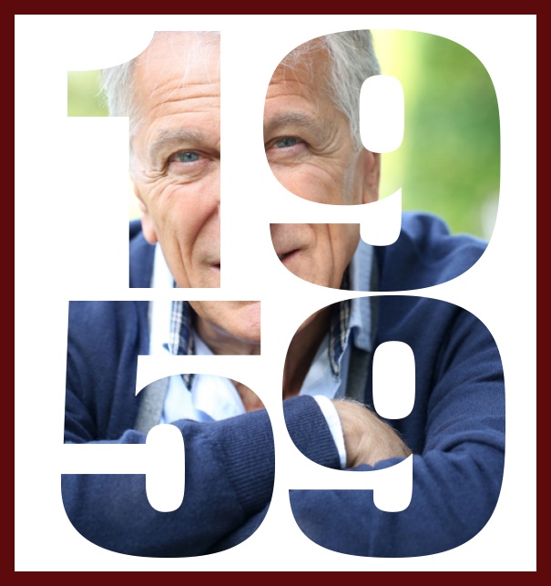 1959 geboren gross - Rot - 60. Geburtstag Große Online Einladungskarte zum 60. Geburtstag mit Rahmen und ausgeschnittenem Geburtsjahr 1959. Rot.