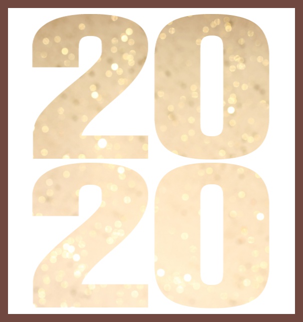 Goldene Silvester Einladungskarte mit ausgeschnittener 2020 für ein eigenes Foto. Gold.