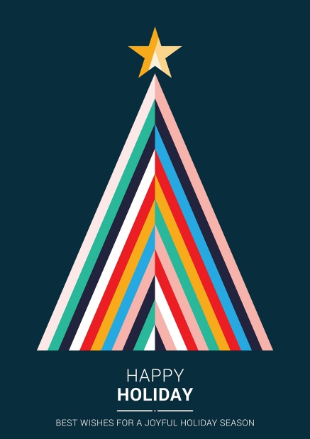 Online Holiday card illustrated with Christmas Tree out of colorful stripes