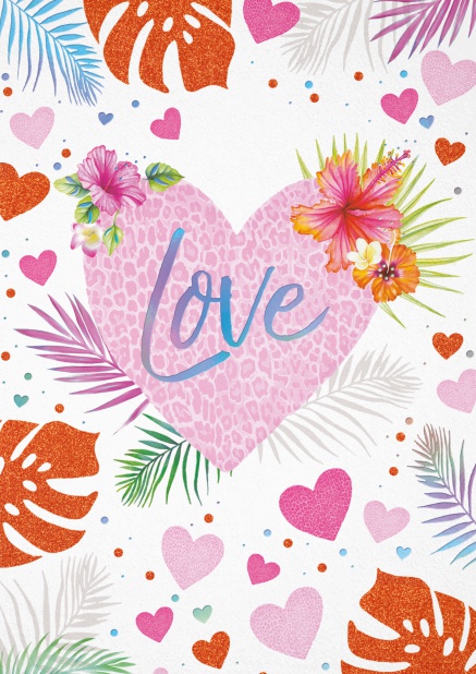 Love card with a large pink heart