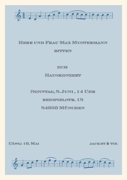 Musiknoten - Beige - Cocktails Online Einladungskarte mit Musiknoten Beige.