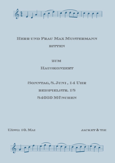 Musiknoten - Blau - Cocktails Online Einladungskarte mit Musiknoten Blau.