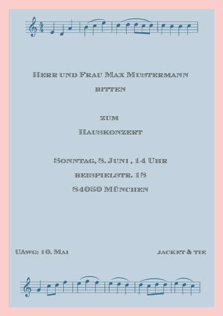 Musiknoten - Rosa - Cocktails Online Einladungskarte mit Musiknoten Rosa.