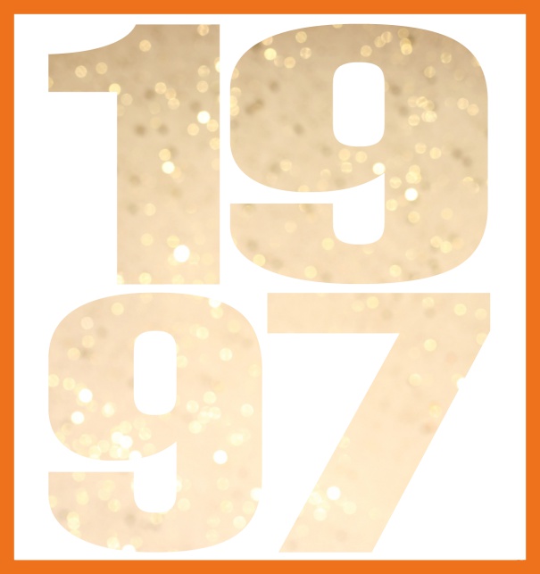 Große Online Einladungskarte mit ausgeschnittener Zahl 1997 Orange.