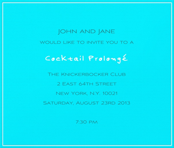 Square Light Blue Neon Cocktail Party Invitation Template with White Border.