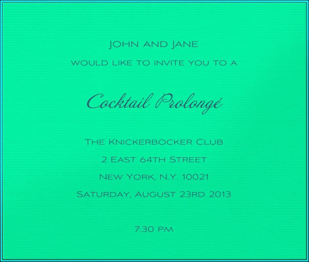 Square customizable green neon Cocktail invitation with blue border.