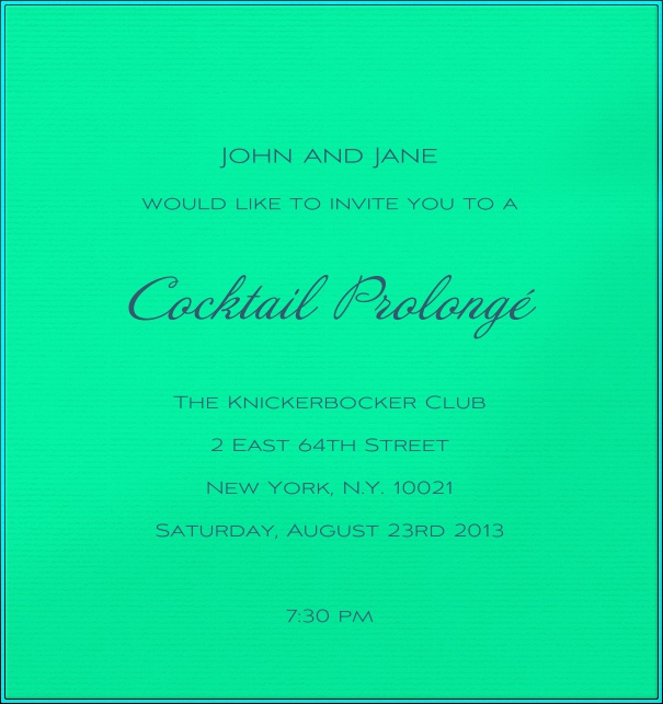 High Format customizable green neon Cocktail invitation with blue border.