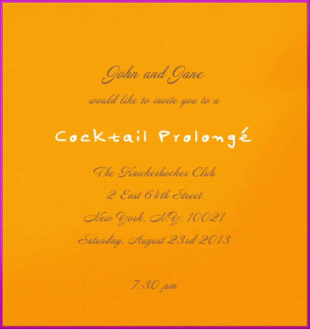 High Format customizable Orange neon Invitation design with purple border.