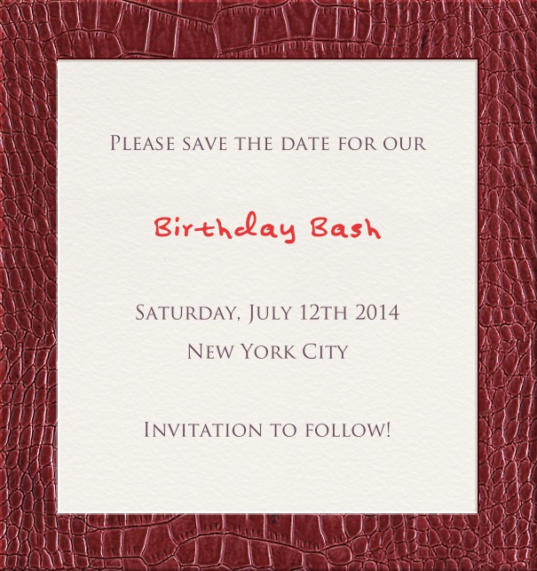 High White Modern Event Save the Date Card with Red Leather Frame Design.