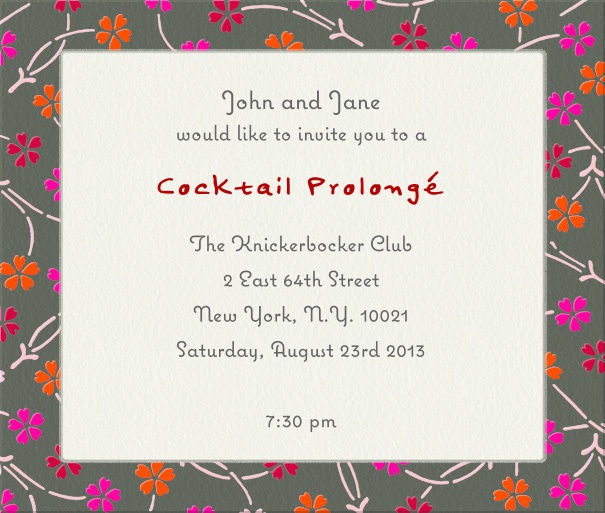 Versaille by Night - Free designs Square Format Beige Party or Cocktail Invitation Card with Floral Border.