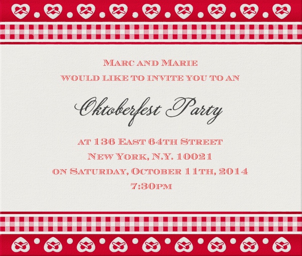 Online Invitation Card with Red and white check border.