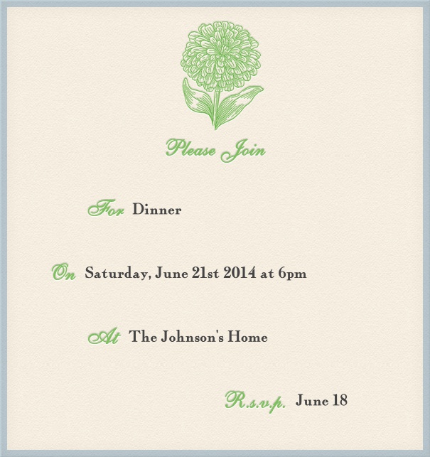 Formal Spring Addressing Invitation with grey border and green flower.