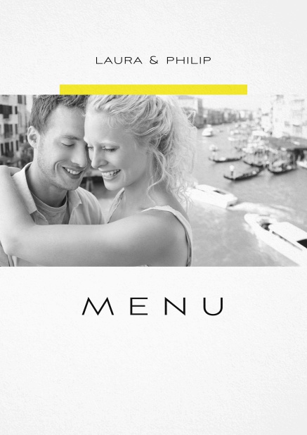 Menu card with photo option on front.