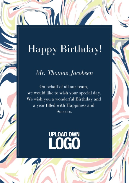 Online Corporate Birthday greeting card with dark text field and light floral frame.