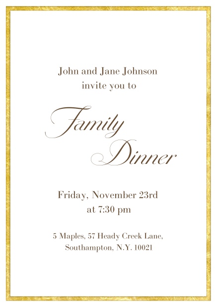 Online Classic invitation card with a fabulous golden frame in portrait format.