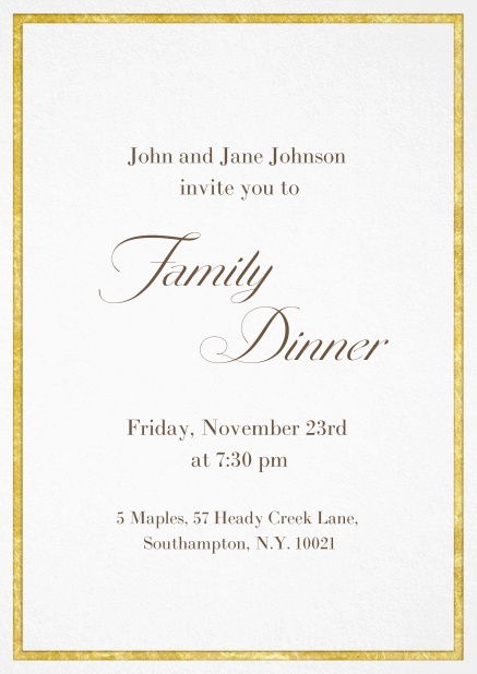 Classic invitation card with a fabulous golden frame in portrait format.