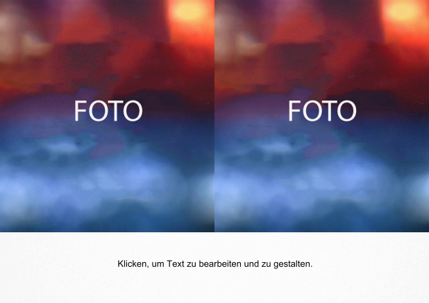 Einfach gestaltete Fotokarte in Querformat mit 2 Fotofeldern zum Foto selber hochladen inkl. Textfeld.