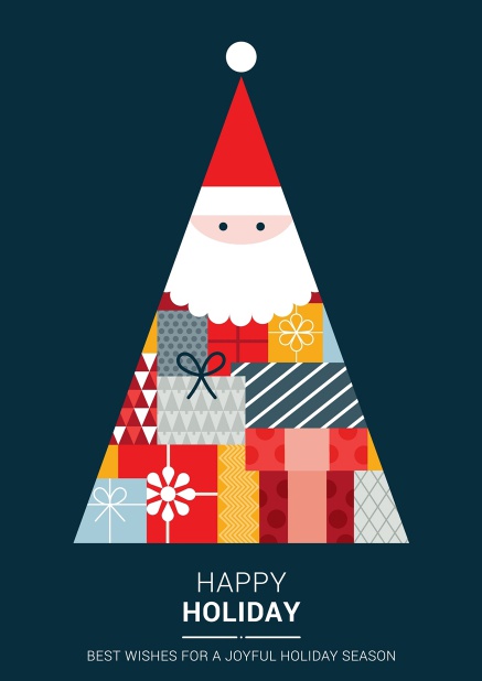 Online Holiday card illustrated with Christmas Tree desigend as Santa Claus