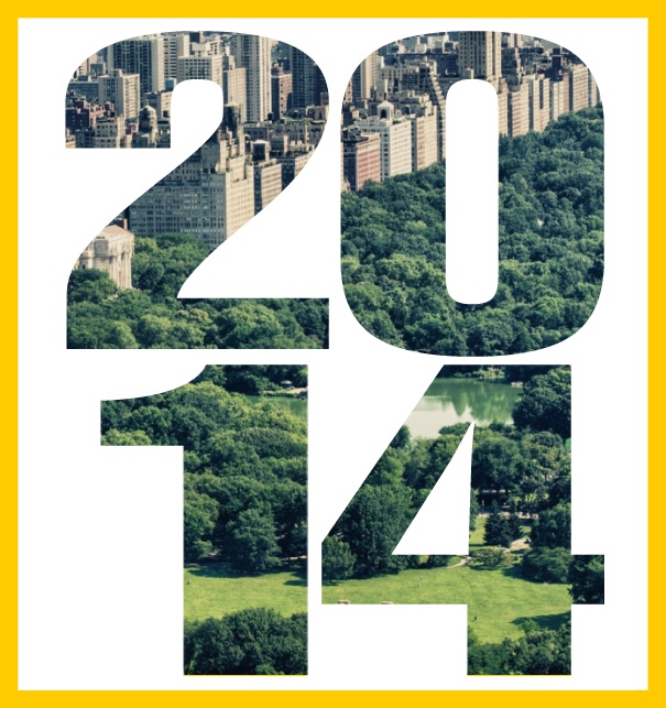 Online Einladungskarte mit ausgeschnittener 2014 für eigenes Image Gelb.