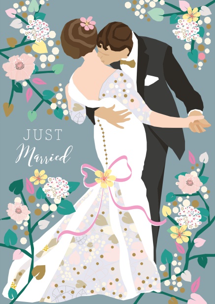 Online Frisch Verheiratet Karte mit Braut und Bräutigam