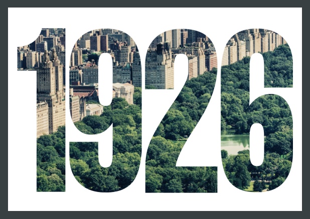 Online Invitation card in landscape with cut out 1926 for an own photo. Green.