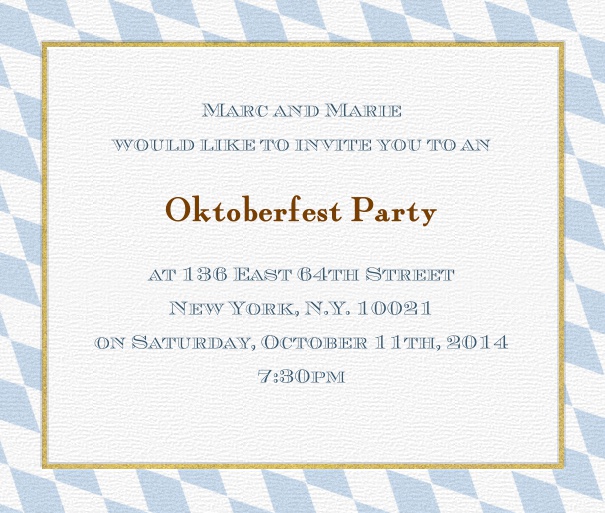 White and Blue checkered online invitation card with customizable text.