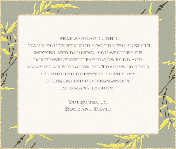 Seasonal Modern Chic Note Card with Yellow Flower Border.