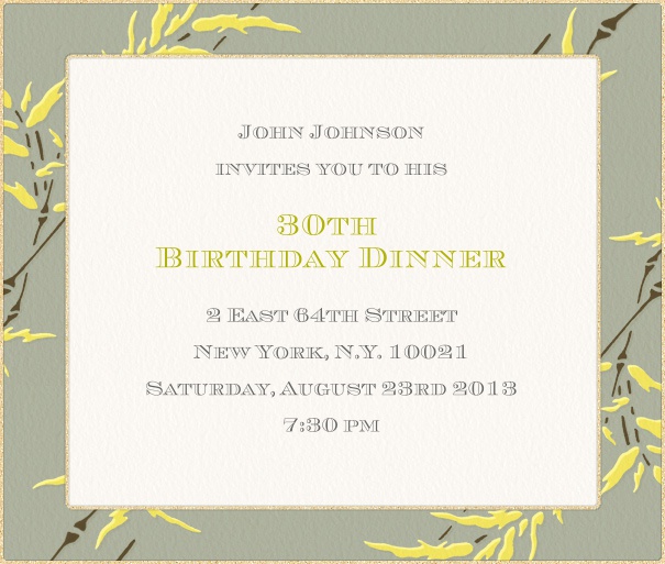 Square White modern themed birthday invitation card with  fall motif.