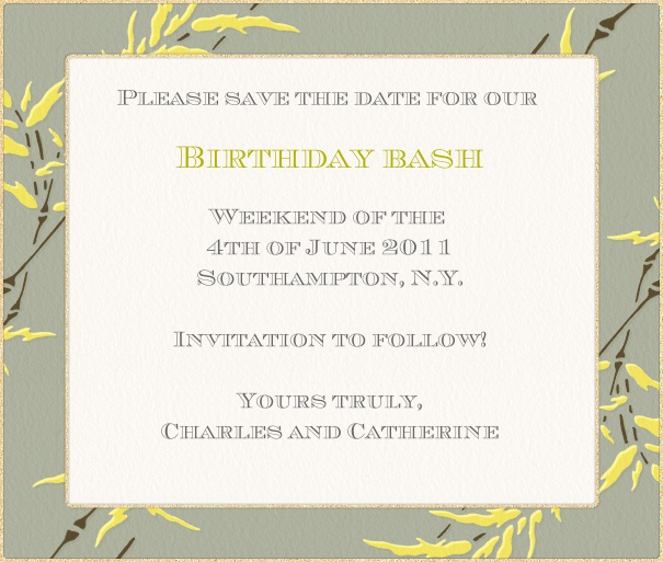 Bed in the Cornfield - Free designs White Modern Seasonal Save the Date Design with yellow floral Border.