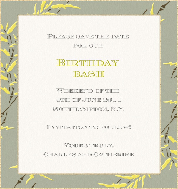 High White Modern Seasonal Save the Date Design with yellow floral Border.