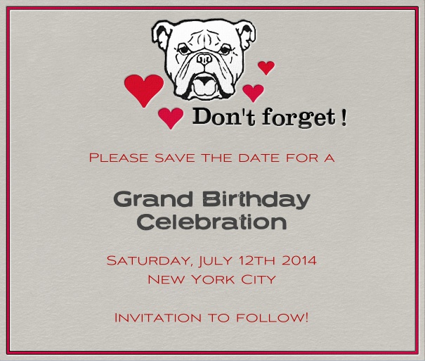 Grey Modern Birthday Save the Date Card with Bulldog.
