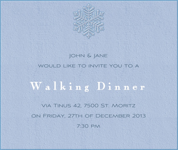 Blue winter invitation card with snowflake.