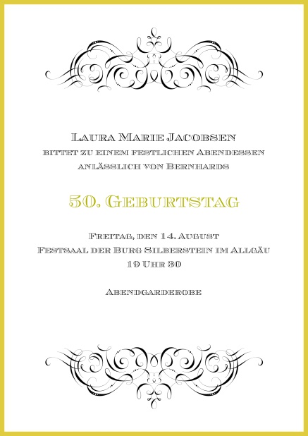 Ornamente zum 50. - 50. Geburtstag Online Einladung mit Ornamenten oben und unten zum 70. Geburtstag.