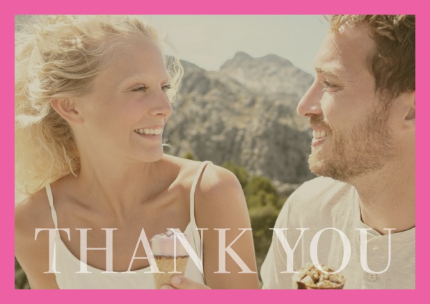 Thank you online photo card for wedding with changeable photo and text Save the Date on the bottom. Pink.